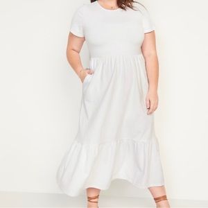 Old Navy Short-Sleeve Slub Knit Tiered Midi Swing Dress